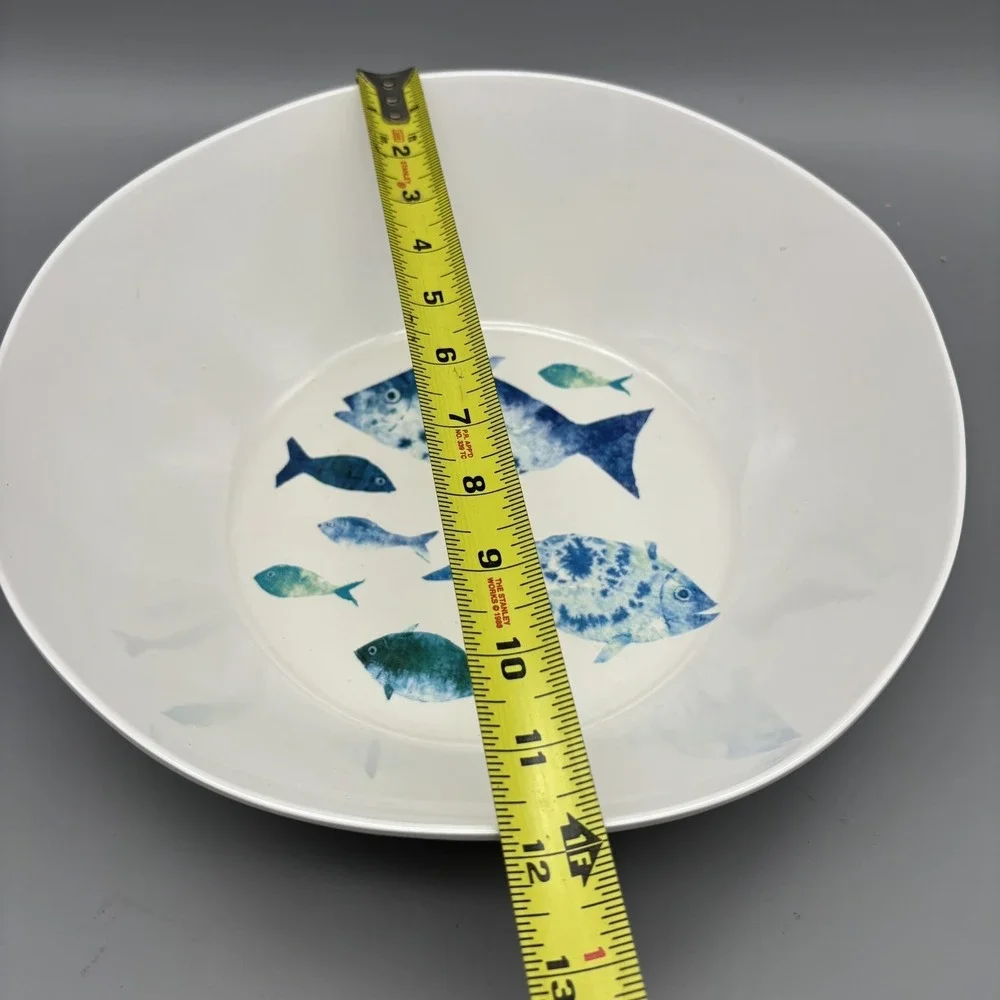 SIGRID OLSEN Fish Melamine Pasta Salad Bowl Green Teal Blue‎ 11.75